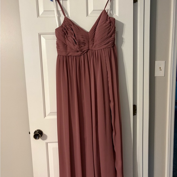 Azazie Alia Amethyst Chitfon Ruched Empire Maxi Dress with High Slit - Picture 3 of 6